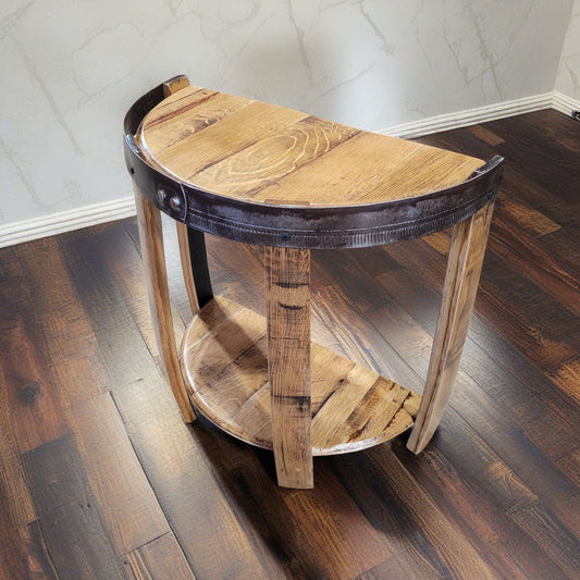 Handcrafted Oak Whiskey Barrel Half End Table